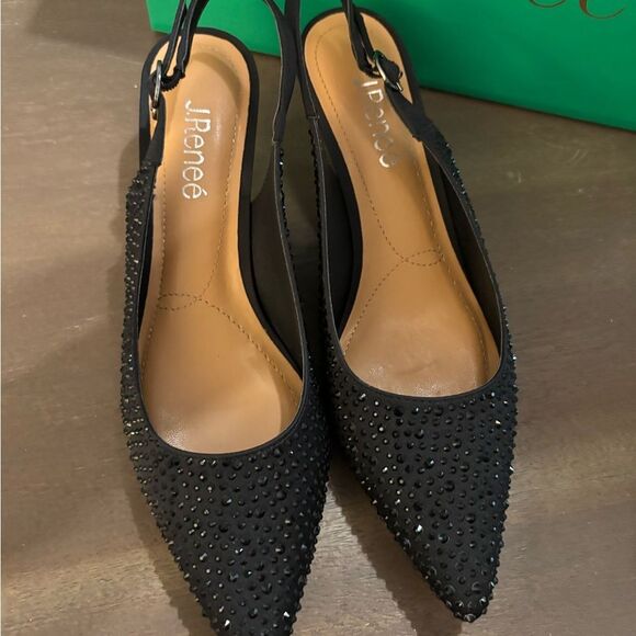 J.Renee Black Ferryanne Slingback Heels / Rhinestones Sz 8.5 New - Picture 2 of 10